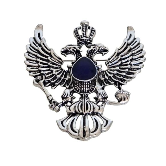 Vintage Royal Eagle Crest Lapel Pin Brooch Double-Headed Crowned Emblem Scepter - Picture 1 of 6